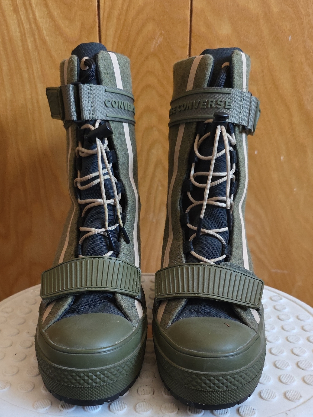 Converse Women's Olive and Black Lace-Up Platform Boots